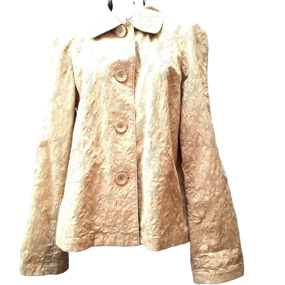 J Jill Size Stretch XS Tapestry Style Blazer Jacket Beige Cloth Buttons Pockets